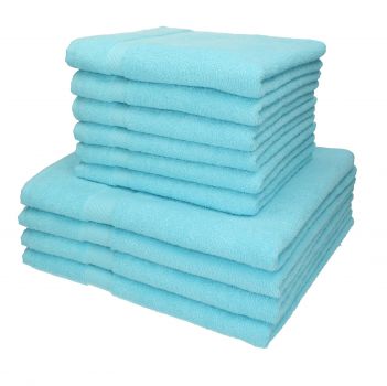 Set di 10 asciugamani da bagno Palermo: 6 asciugamani e 4 asciugamani da bagno di Betz, 100 % cotone, colore turchese