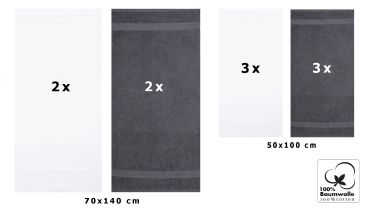 Betz Juego de 10 toallas PALERMO 100% algodón gris antracita y blanco