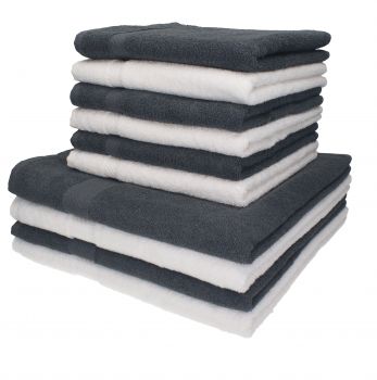 Betz Lot de 10 serviettes Palermo couleur blanc et gris anthracite 6 serviettes de toilette 4 draps de bain