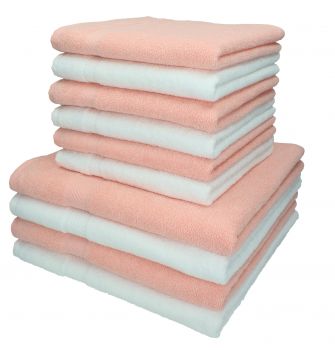 Lot de 10 serviettes Palermo couleur blanc et abricot, 6 serviettes de toilette, 4 serviettes de bain de Betz