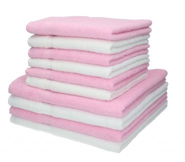 Lot de 10 serviettes Palermo couleur blanc et rose, 6 serviettes de toilette, 4 serviettes de bain de Betz