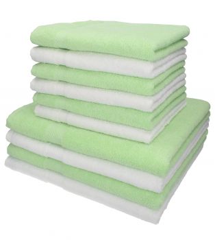 10 Piece Hand Bath Towel Set PALERMO colour: white & green size: 50x100 cm 70x140 cm by Betz