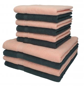 Betz 10 Piece Towel Set PALERMO 100% Cotton 6 Hand Towels 4 Bath Towels Colour: anthracite grey & apricot