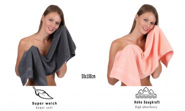 Betz 10 Piece Towel Set PALERMO 100% Cotton 6 Hand Towels 4 Bath Towels Colour: anthracite grey & apricot