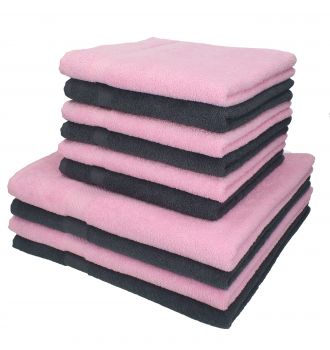 Betz 10-tlg. Handtuch-Set PALERMO 100%Baumwolle 4 Duschtücher 6 Handtücher Farbe anthrazit und rosé