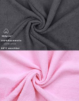 Betz 10-tlg. Handtuch-Set PALERMO 100%Baumwolle 4 Duschtücher 6 Handtücher Farbe anthrazit und rosé