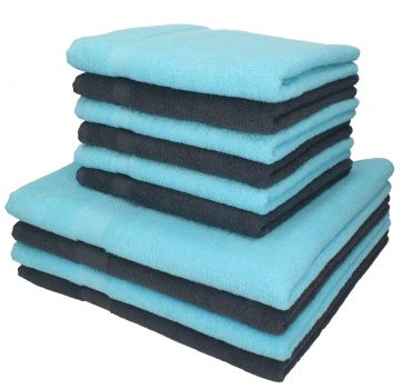 Betz 10-tlg. Handtuch-Set PALERMO 100%Baumwolle 4 Duschtücher 6 Handtücher Farbe anthrazit und türkis