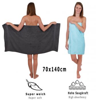 Set di 10 asciugamani da bagno Palermo: 6 asciugamani e 4 asciugamani da bagno di Betz, 100 % cotone, colore grigio antracite e turchese