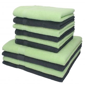 Betz Juego de 10 toallas PALERMO 100% algodón gris antracita y verde