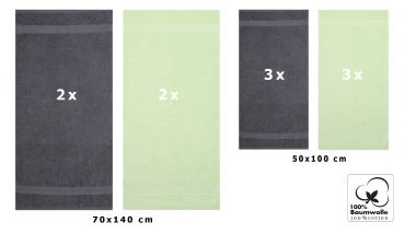 Betz 10-tlg. Handtuch-Set PALERMO 100%Baumwolle 4 Duschtücher 6 Handtücher Farbe anthrazit und grün