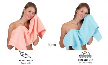 Lot de 10 serviettes Palermo couleur abricot et turquoise, 6 serviettes de toilette, 4 serviettes de bain de Betz