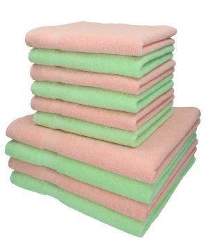 Betz 10 piezas set toallas de mano/ducha serie Palermo color verde y albaricoque 100% algodon 6 toallas de mano 50x100cm 4 toallas ducha 70x140cm de Betz