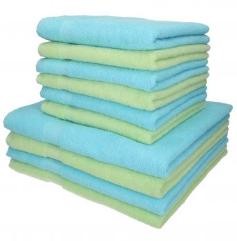 Set di 10 asciugamani da bagno Palermo: 6 asciugamani e 4 asciugamani da bagno di Betz, 100 % cotone, colore verde e turchese