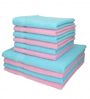 Set di 10 asciugamani da bagno Palermo: 6 asciugamani e 4 asciugamani da bagno di Betz, 100 % cotone, colore rosa e turchese