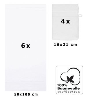 Set di 10 asciugamani Palermo: 4 guanti da bagno 16 x 21 cm, 6 asciugamani 50 x 100 cm, colore: bianco, qualità 360 g/m² di Betz