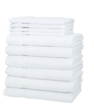 Lot de 10 serviettes Palermo couleur blanc, qualité 360 g/m², 4 gants de toilette 16x21 cm,  6 serviettes de toilette 50 x 100 cm 100% coton de Betz