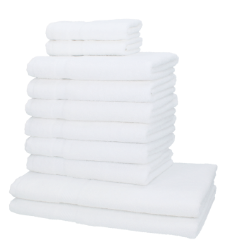 Set di 10 asciugamani Palermo: 6 asciugamani 50 x 100 cm, 2 asciugamani da doccia 70 x 140 cm,  2 asciugamani per ospiti 30 x 50 cm, colore bianco, qualità 360 g/m² di Betz