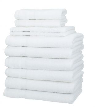 Set di 10 asciugamani Palermo: 6 asciugamani 50 x 100 cm,  2 asciugamani per ospiti 30 x 50 cm, 2 guanti da bagno 16 x 21 cm, colore bianco, qualità 360 g/m² di Betz