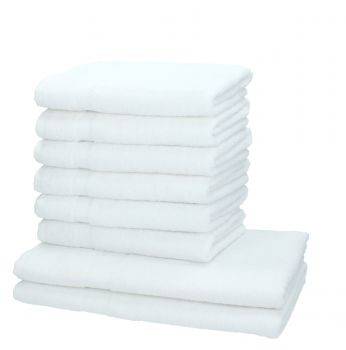 Set di 8 asciugamani Palermo: 6 asciugamani 50 x 100 cm,  2 asciugamani da doccia 70 x 140 cm, colore bianco, qualità 360 g/m² di Betz