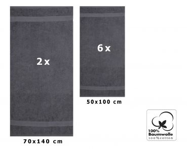 Betz 8-tlg. Handtuch-Set PALERMO 100% Baumwolle 2 Duschtücher 6 Handtücher Farbe anthrazit