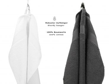 Betz Juego de 8 toallas PALERMO 100% algodón gris antracita y blanco