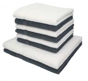 Lot de 8 serviettes Palermo couleur blanc et gris anthracite, 6 serviettes de toilette, 2 serviettes de bain de Betz
