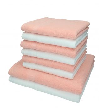 Betz 8 piezas set toallas de mano/ducha serie Palermo color albaricoque y blanco 100% algodon 6 toallas de mano 50x100cm 2 toallas ducha 70x140cm de Betz