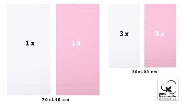 8 Piece Hand Bath Towel Set PALERMO colour: white & rose size: 50x100 cm 70x140 cm by Betz