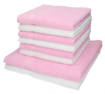 Set di 8 asciugamani da bagno Palermo: 6 asciugamani e 2 asciugamani da bagno di Betz, 100 % cotone, colore rosa e bianco