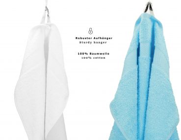 8 unidades Toallas de manos/cuerpo/ducha set Palermo color blanco y turquesa 100% algodon 6 toallas de mano y 2 toallas de ducha de Betz