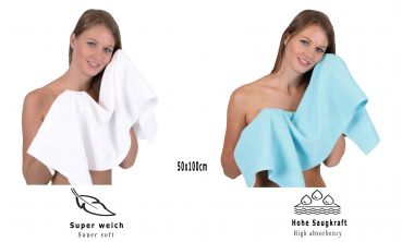 Lot de 8 serviettes Palermo couleur blanc et turquoise, 6 serviettes de toilette, 2 serviettes de bain de Betz