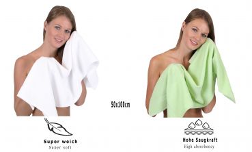 Lot de 8 serviettes Palermo couleur blanc et vert, 6 serviettes de toilette, 2 serviettes de bain de Betz