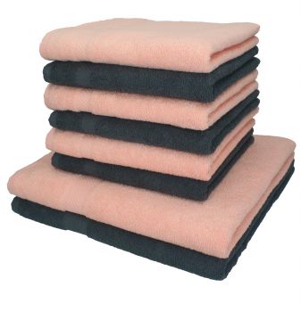 Lot de 8 serviettes Palermo couleur gris anthracite et abricot, 6 serviettes de toilette, 2 serviettes de bain de Betz