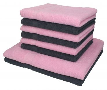 Betz 8-tlg. Handtuch-Set PALERMO 100% Baumwolle 2 Duschtücher 6 Handtücher Farbe anthrazit und rosé