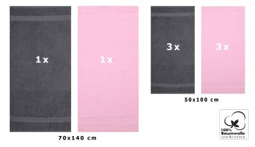 Betz Juego de 8 toallas PALERMO 100% algodón gris antracita y rosa