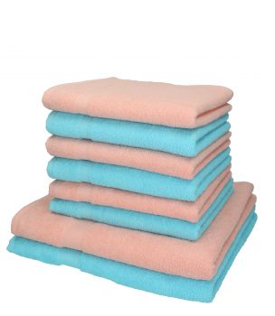 Betz 8-tlg. Handtuch-Set PALERMO 100% Baumwolle 2 Duschtücher 6 Handtücher Farbe apricot und türkis