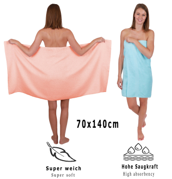 Betz 8 Piezas Set Toallas De Mano/ducha Serie Palermo Color Albaricoque Y Turquesa 100% Algodon 6 Toallas De Mano 50x100cm 2 Toallas Ducha 70x140cm De Betz- Betz