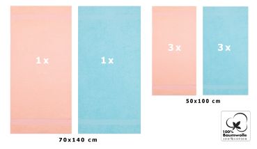 8 Piece Hand Bath Towel Set PALERMO colour: apricot & turquoise size: 50x100 cm 70x140 cm by Betz
