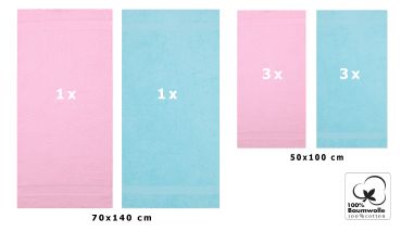 8 Piece Hand Bath Towel Set PALERMO colour: rosé & turquoise size: 50x100 cm 70x140 cm by Betz