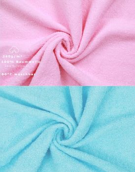 Betz 8-tlg. Handtuch-Set PALERMO 100% Baumwolle 2 Duschtücher 6 Handtücher Farbe rosé und türkis