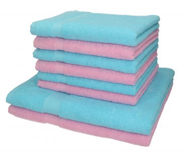 Set di 8 asciugamani da bagno Palermo: 6 asciugamani e 2 asciugamani da bagno di Betz, 100 % cotone, colore rosa e turchese