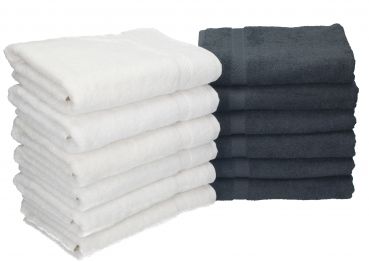 Betz 12 Stück Handtücher PALERMO 100%Baumwolle 12 Handtücher 50x100 cm Farbe weiß und anthrazit