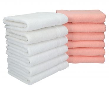 Betz 12 unidades  set toallas de mano  serie Palermo color albaricoque y blanco 100% algodon 12 toallas de mano 50x100cm de Betz