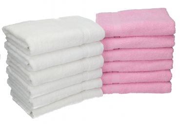 12 unidades toallas de mano serie Palermo 100% algodon color blanco y rosa 12 toallas tamaño 50x100 cm de Betz