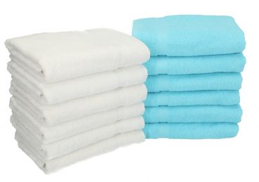 12 unidades toallas de mano serie Palermo 100% algodon color blanco y turquesa 12 toallas tamaño 50x100 cm de Betz