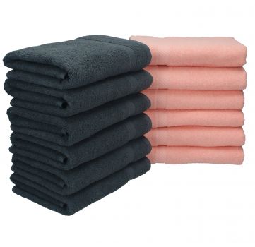 Betz 12 unidades  set toallas de mano  serie Palermo color albaricoque y gris antracirta 100% algodon 12 toallas de mano 50x100cm de Betz