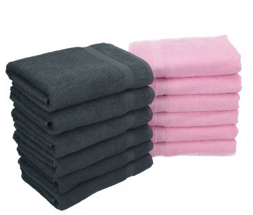 Betz 12 Stück Handtücher PALERMO 100%Baumwolle 12 Handtücher 50x100 cm Farbe anthrazit und rosé