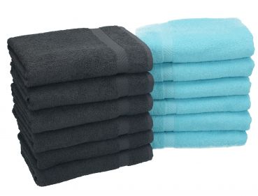Lot de 12 serviettes Palermo couleur gris anthracite et turquoise, qualité 360 g/m², 12 serviettes de toilette 50 x 100 cm 100% coton de Betz