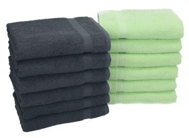Betz 12 Stück Handtücher PALERMO 100%Baumwolle 12 Handtücher 50x100 cm Farbe anthrazit und grün