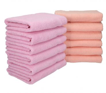 Lot de 12 serviettes Palermo couleur rose et abricot, qualité 360 g/m², 12 serviettes de toilette 50 x 100 cm 100% coton de Betz
